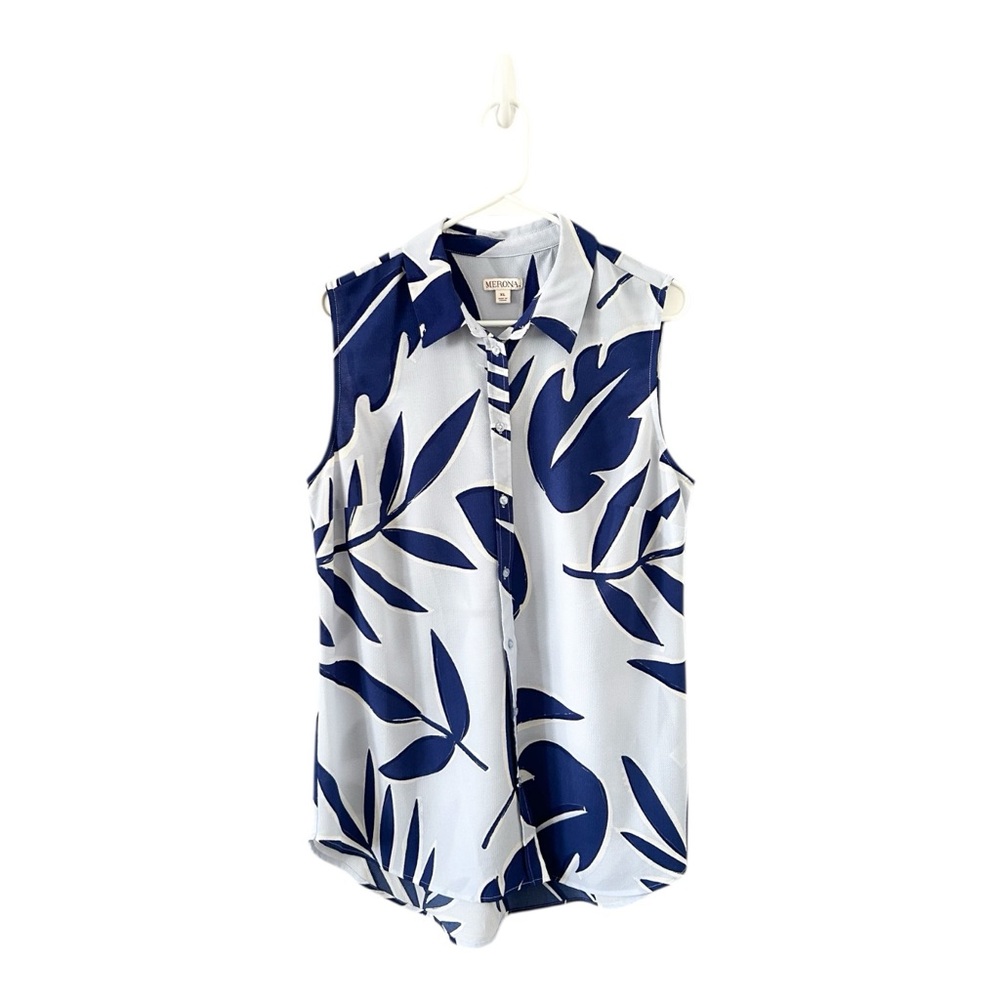 Merona Sleeveless Button Down Tropical Top Blouse‎ Size XL